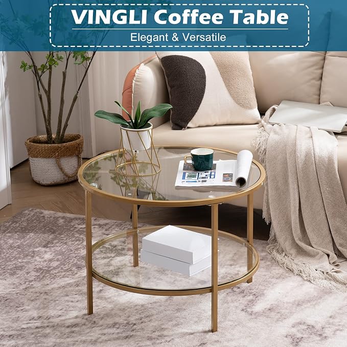 VINGLI 25.6" Round Gold Coffee Tables - Image 3