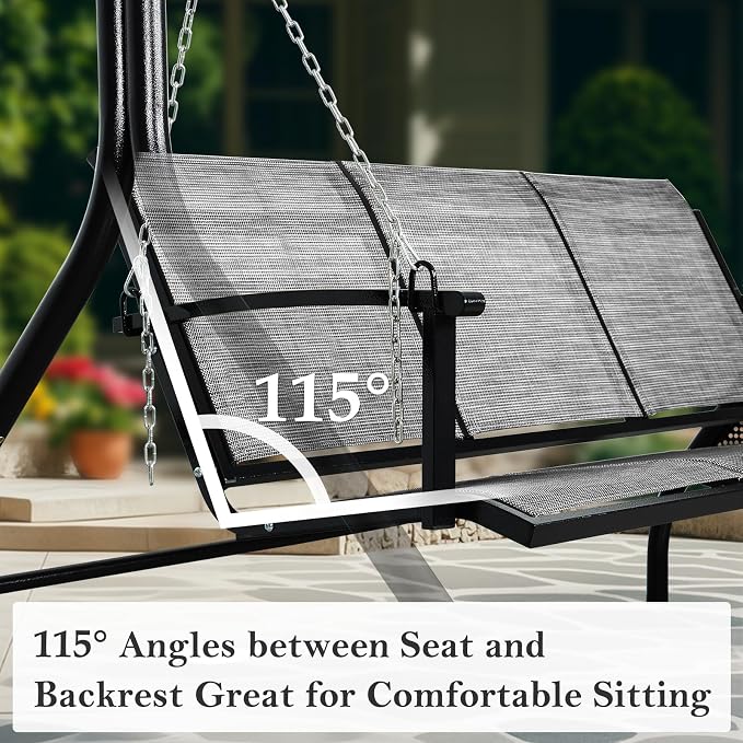 Textilene 3 Seat Hanging Swing, 5.2FT Patio Bench Swing, 660lbs Heavy Duty - Image 6