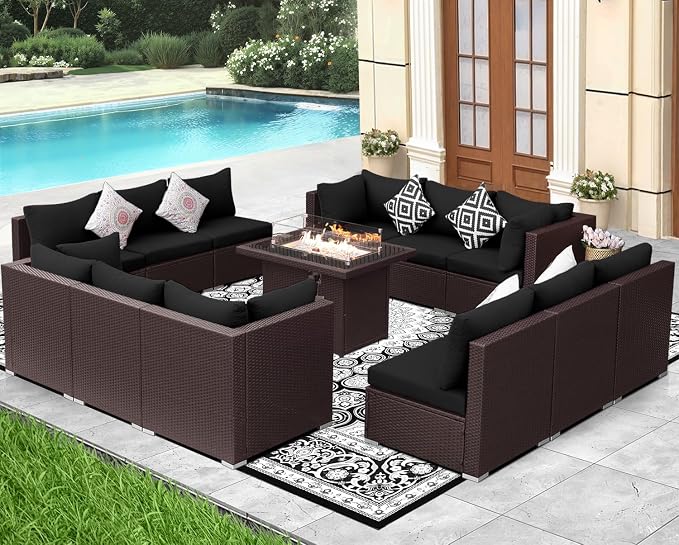 NICESOUL 13 Piece Patio Furniture w/Fireplace, Elegant Outdoor Seating w/Firepit by NICESOUL