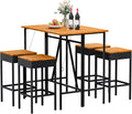 Devoko Patio Bar Set 5 Pieces Acacia Wood Patio High Top Bar Table and Stools by DEVOKO