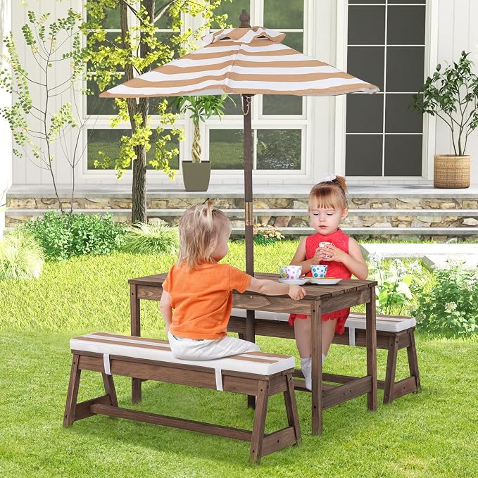 HONEY JOY Kids Picnic Table, Outdoor Wooden Table & Bench Set w/Removable - Image 7