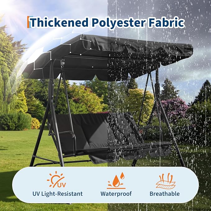 3 Person Porch Swing Chair, Outdoor Patio Swing Chair - Image 7