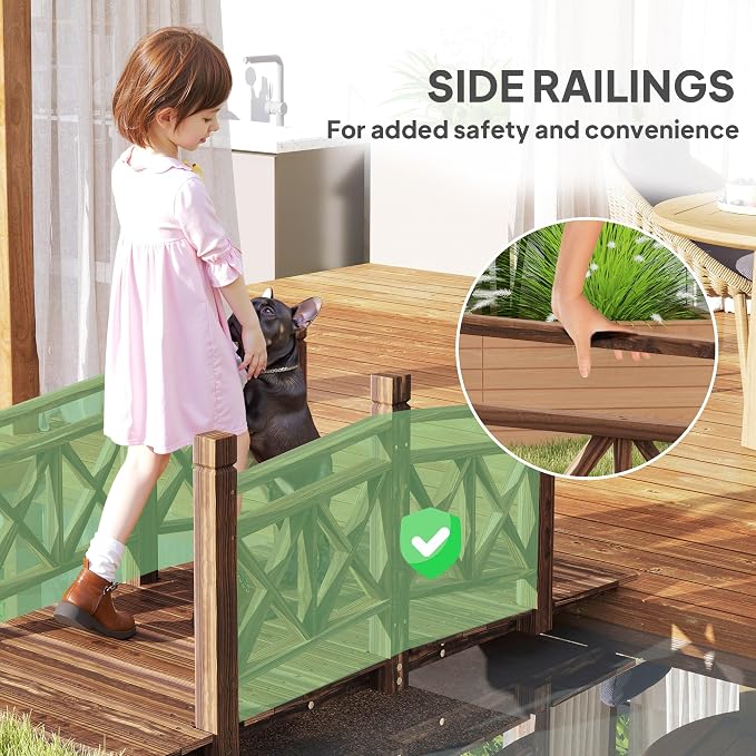 5FT Wooden Garden Bridge with Handrails, Decorative Landscape Footbridge - Image 3