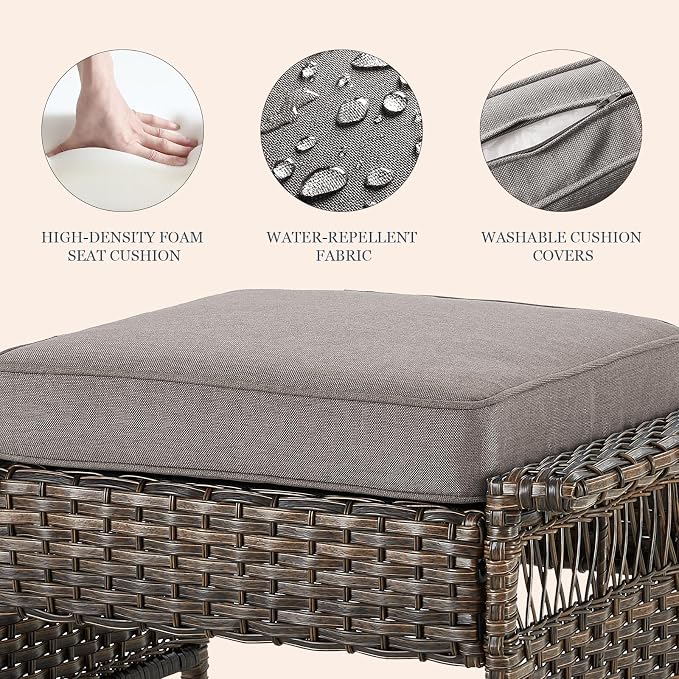 Patio Ottomans 2 Piece Outdoor Wicker Ottomans PE Rattan Footrest - Image 5