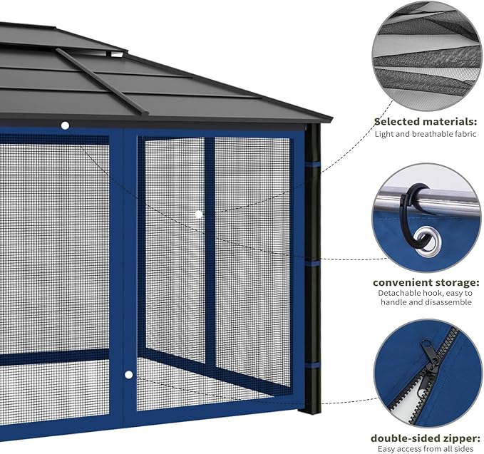 Gazebo Replacement Mosquito Netting Outdoor Universal Gazebo Canopy 4-Panels - Image 4