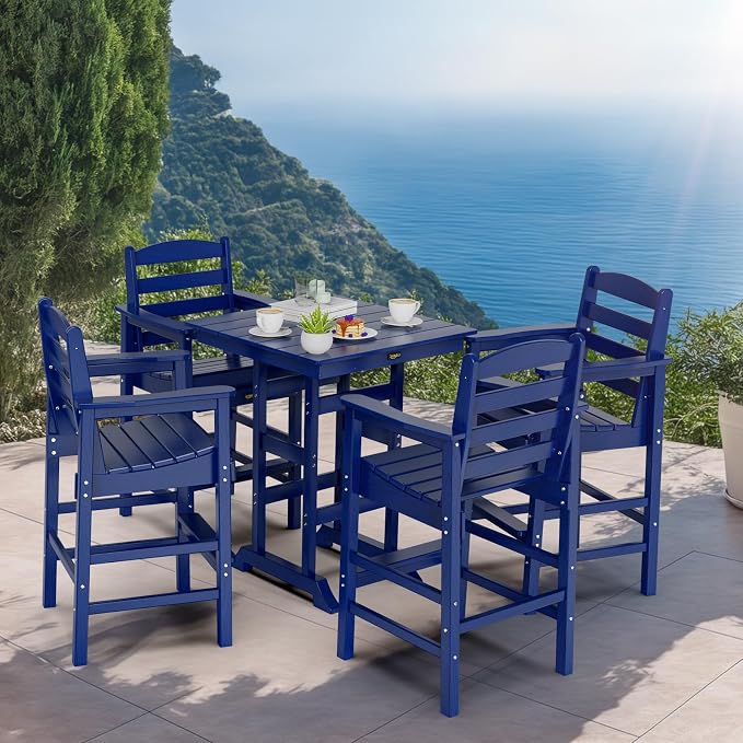 VINGLI Outdoor Bar Stools Set of 2, HDPE All-Weather Patio Bar Height Chairs - Image 7