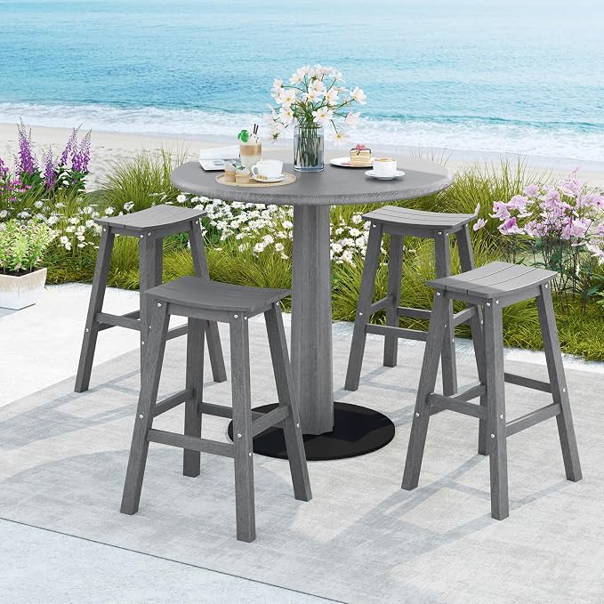 Tangkula Patio Bar Stool Set of 4, 29 Inch HDPE Bar Height Armless Saddle - Image 2
