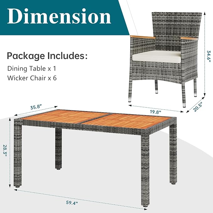 Shintenchi 7 Piece Patio Dining Set, Wicker Patio Conversation Set - Image 3