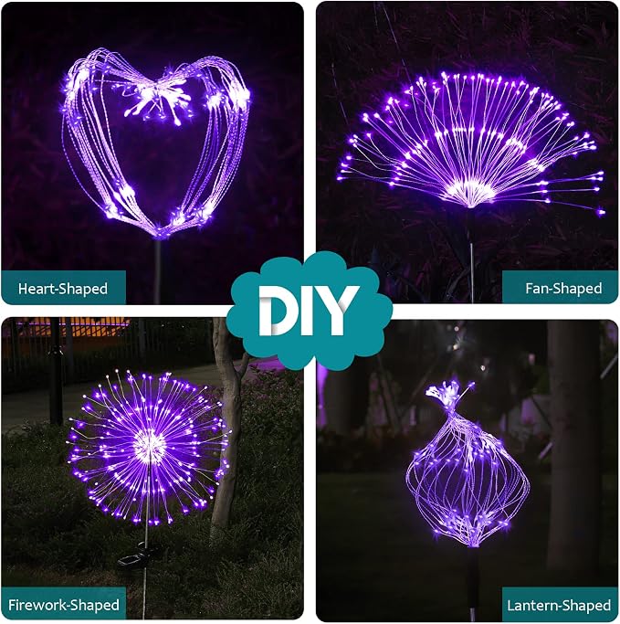 JJGoo Solar Firework Lights, 2 Pack 120 LEDs 2 Lighting Modes Solar Garden - Image 7