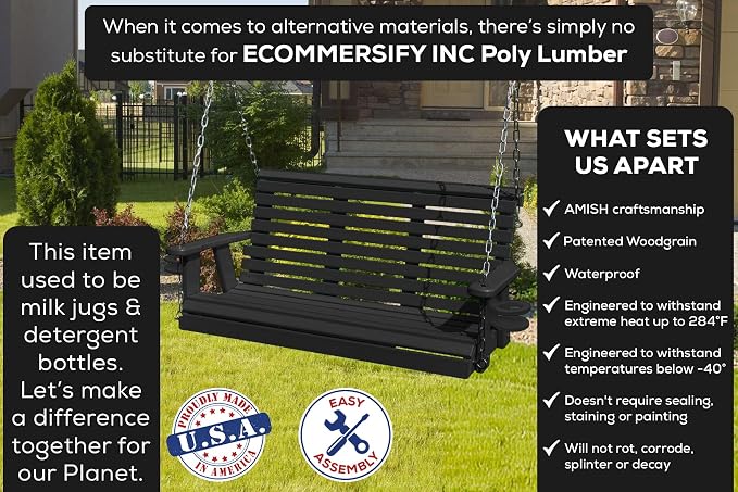 Poly Lumber Wood 5FT Porch Swing Amish Craftsmandship Made in USA HDPE - Image 3