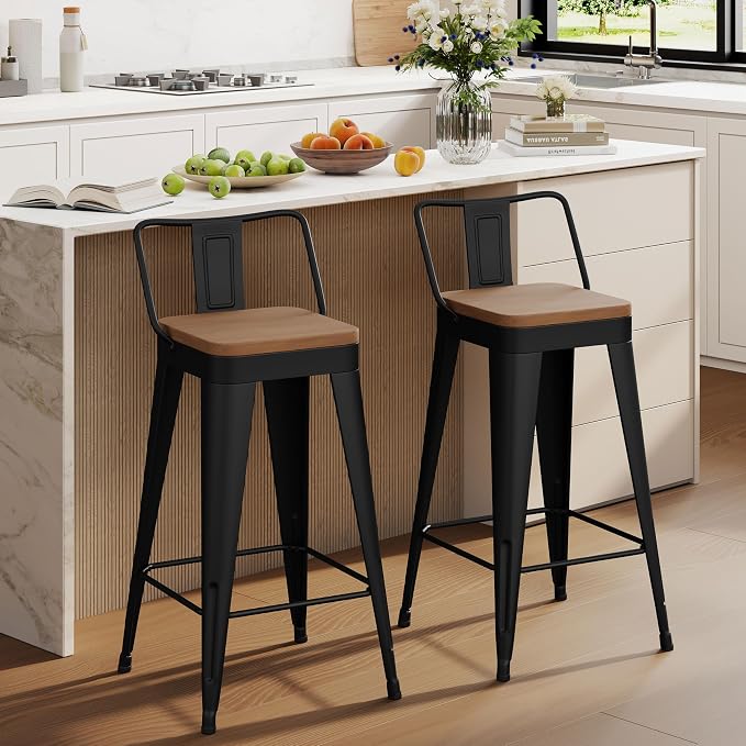 Bar Stools Set of 2 Metal Bar Stool Counter Height Bar Stools 24" Black Modern by POINTANT