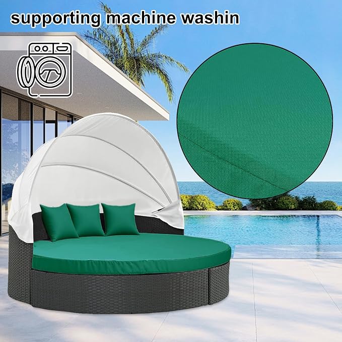 MICTONY Outdoor Daybed Cushion Cover, Sun Bed Round Cushion ONLY, Ink Green - Image 4