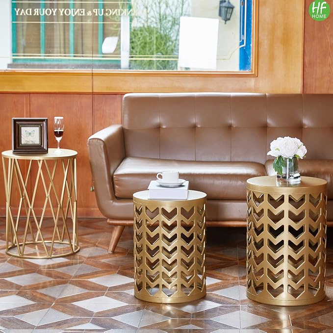 Nesting Side Table Set of 3 Decorative Round Garden Stools - Image 5
