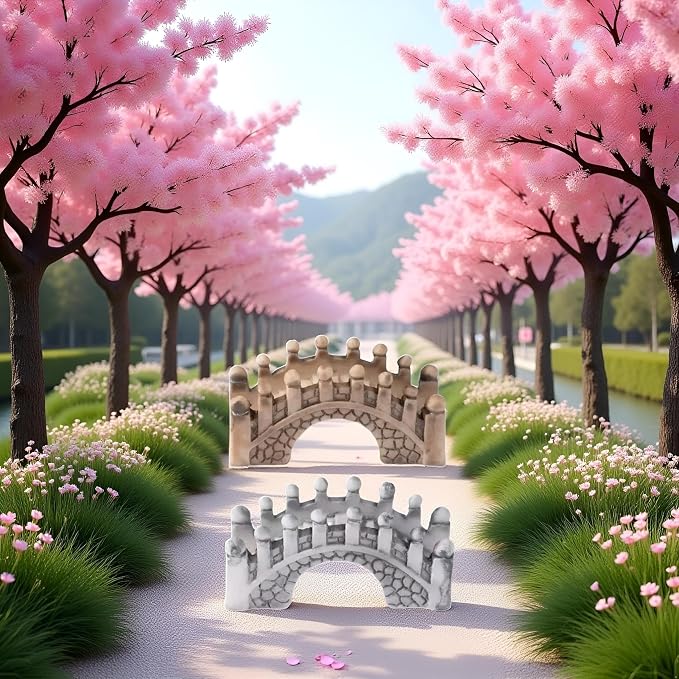 2 Pcs Gray and Brown Miniature Stone Arch Bridges - Image 2