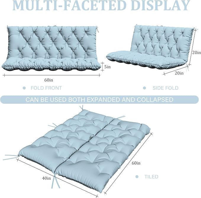 Porch Swing Cushion with Backrest, Waterproof Bench Cushion - Image 2