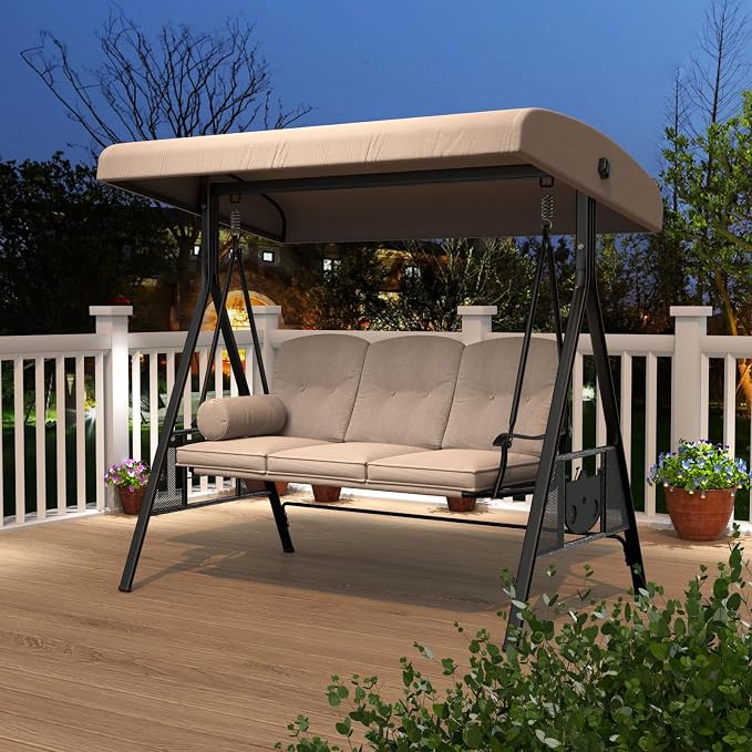 AECOJOY Outdoor Porch Swing, 3-Seat Porch Swing - Image 8