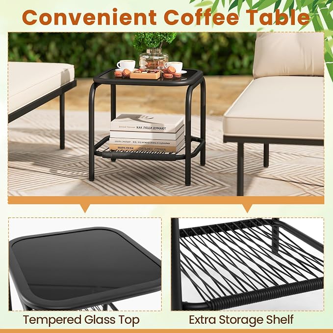 Tangkula 3-Piece L Shaped Patio Furniture Set, PE Rattan Sectional Sofas - Image 5