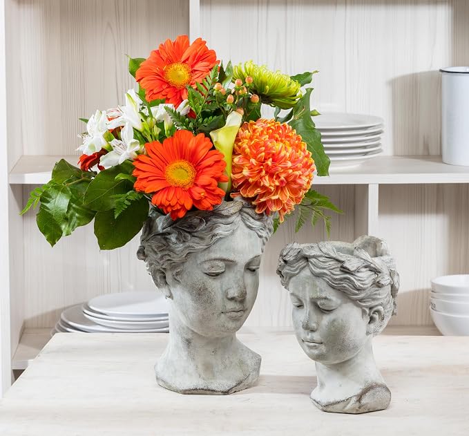 Abbott Collection Goddess Head Planter – Small Cement Indoor and Outdoor - Image 4