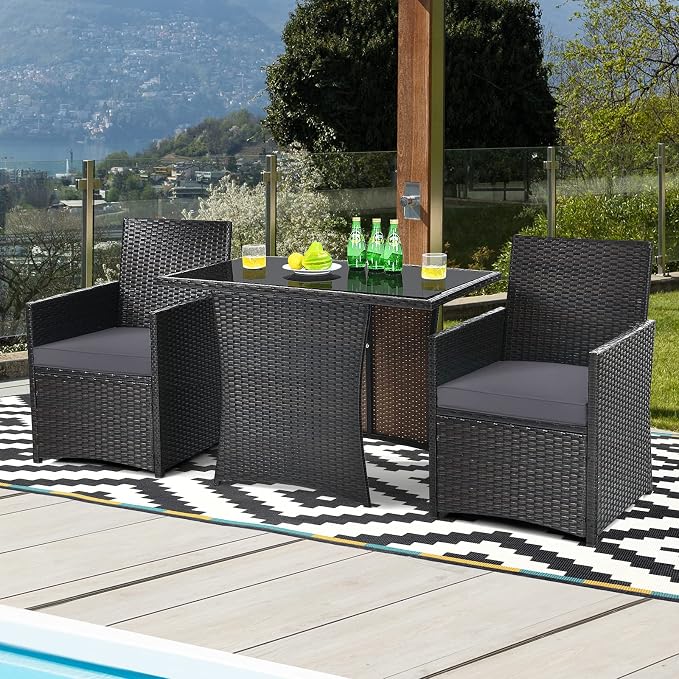 Tangkula 3 Pieces Patio Dining Set, Space-Saving PE Rattan Bistro Set - Image 4