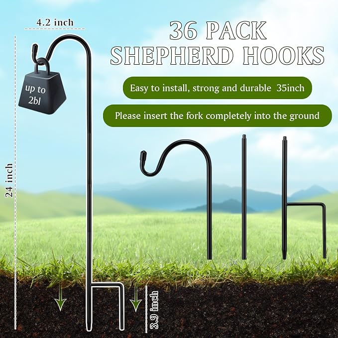 36 Pcs 24 Inch Shepherds Hook for Outdoor Adjustable Bird Feeder Pole Metal - Image 2