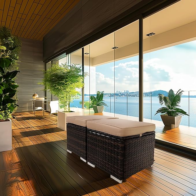 Y Enjoy 2-Pieces Outside Rattan Ottomans，Multipurpose Outdoor Furniture - Image 3