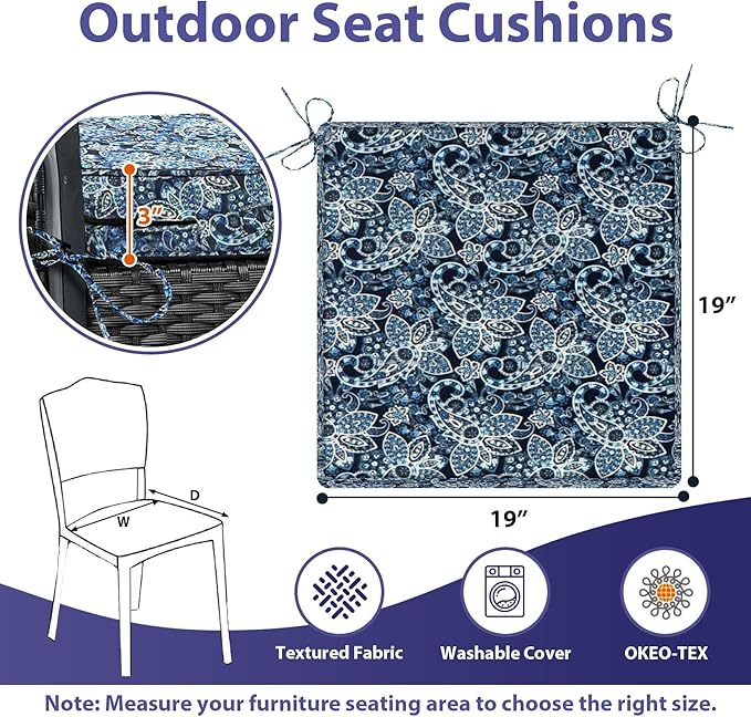 Outdoor Chair Cushions Set of 4, Waterproof Outdoor Seat Cushions - Image 2