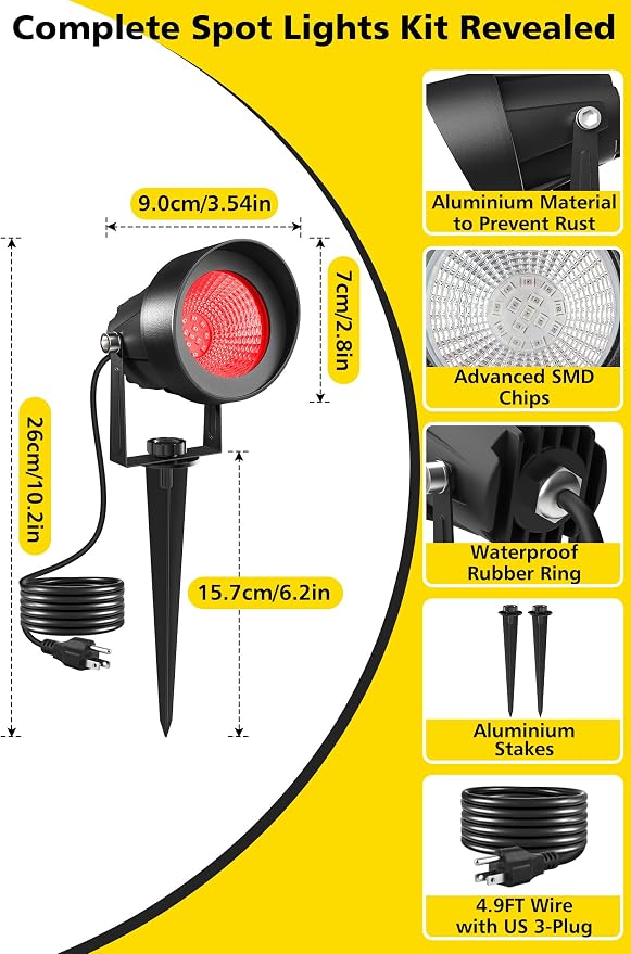 T-SUN Red Spotlight Outdoor, Waterproof LED Landscape Lighting - Image 3