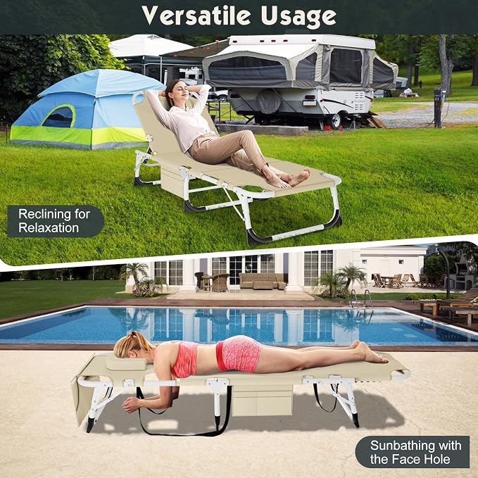 MOPHOTO Beach Lounge Chair, 5-Position Adjustable Tanning Chair - Image 5