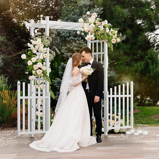 VINGLI Garden Arbor with Gate, PVC Wedding Arch - Image 7