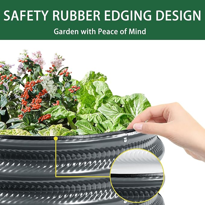 2 Pcs 2x2X1 ft Metal Galvanized Round Raised Garden Bed Kit Outdoor, Cream - Image 5
