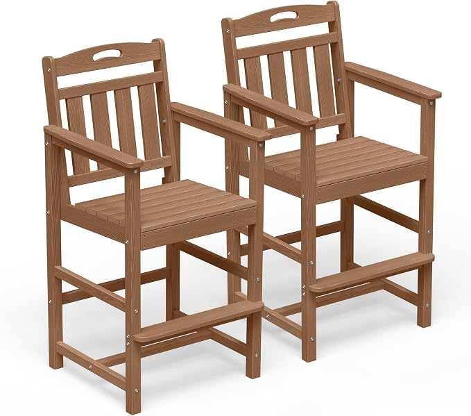 Outdoor Patio Tall Adirondack Bar Chairs Set of 2, All-Weather HDPE Bar Height by Suunyn