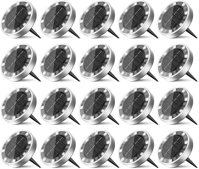 20 Pack Solar Ground Lights Outdoor, 8 LED Mini Flat Solar Disk Lights by Unknown