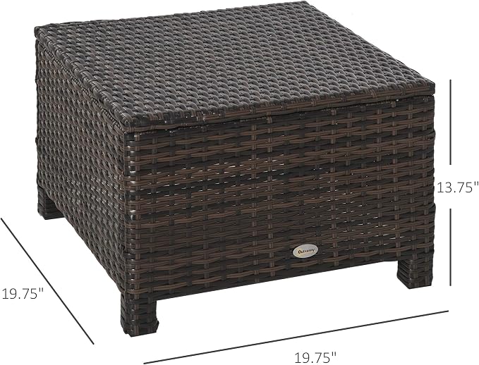 Outsunny 20" Patio Wicker Ottoman, Additional Seating, Side Table - Image 3