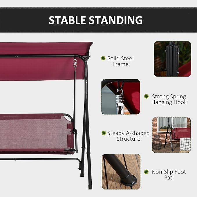 Outsunny 3-Person Porch Swing - Image 4