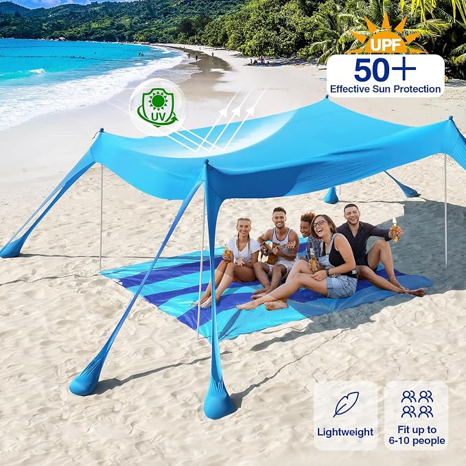 Rhino Valley Beach Tent Shade Canopy UPF50+ Protection, 8 Sandbags, 4 Stability - Image 3