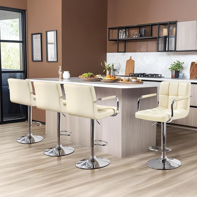 Yaheetech Bart Stools Set of 4, PU Leather Adjustable Barstools - Image 2