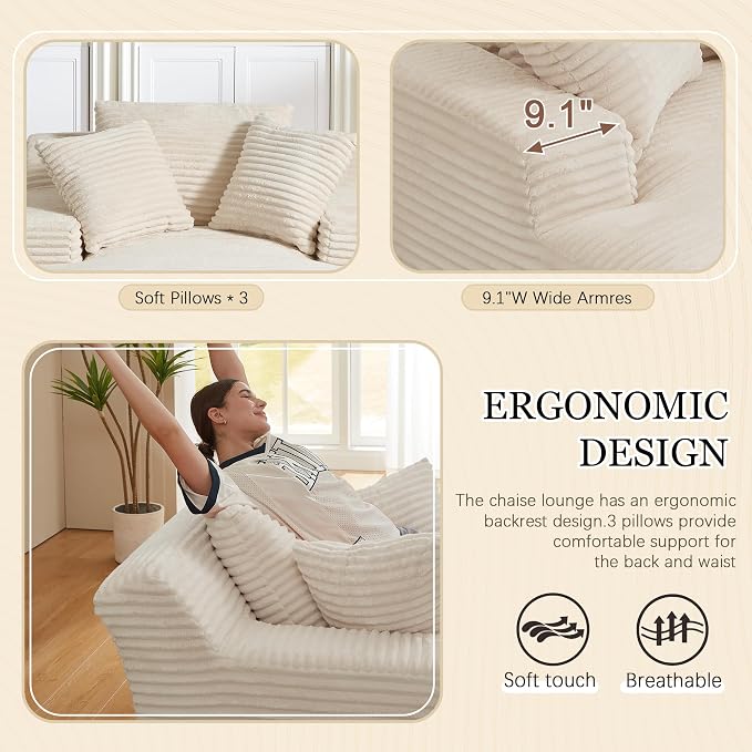 80 Inch Chaise Lounge Chair Indoor, Oversized Corduroy Upholstered Boneless - Image 4