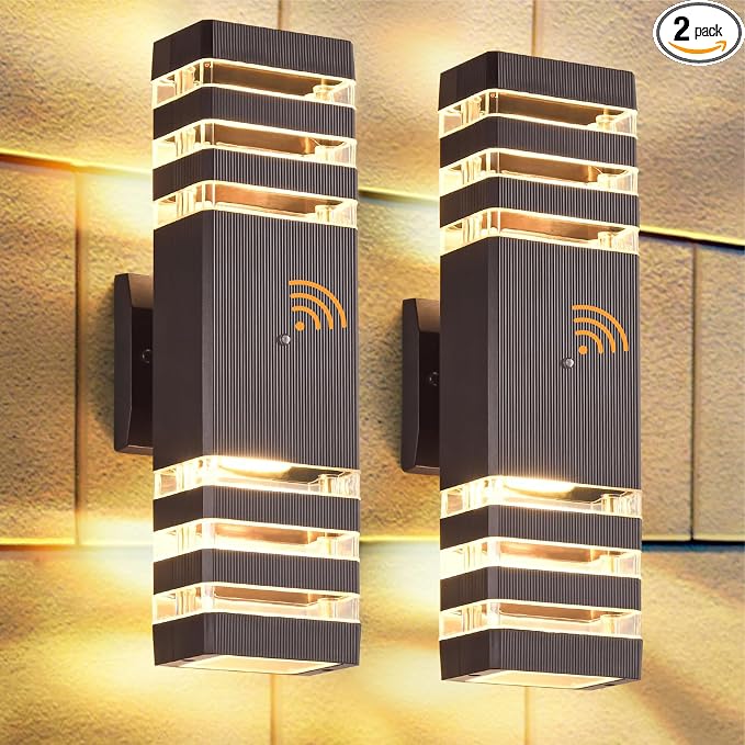 DASTOR 2 Pack Dusk to Dawn Outdoor Light Fixture, Modern Wall Lights Brown by DASTOR