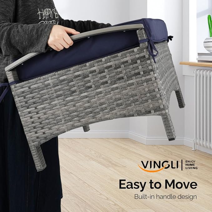 VINGLI Wicker Outdoor Ottoman Set of 2, All Weather PE Rattan Footstool - Image 5