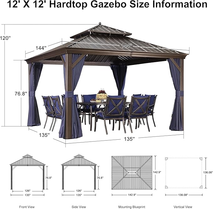 PURPLE LEAF 12' X 12' Hardtop Gazebo Canopy - Image 9