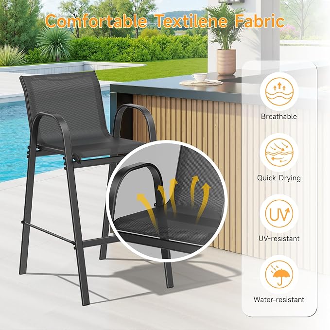 ONBRILL Outdoor Bar Stool Set of 4, Patio Bar Chairs - Image 5