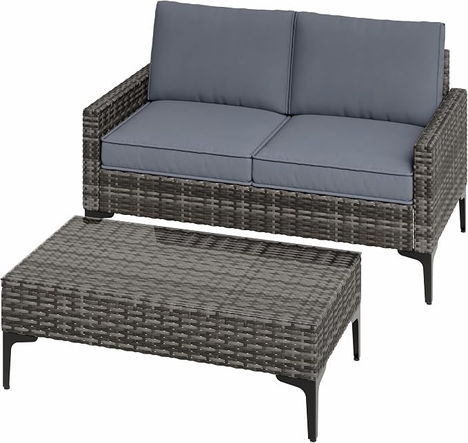 Jing's Villa 2-Piece Outdoor Sectional Set, All-Weather Wicker Patio Furniture by JingsVillaOutdoorFurniture