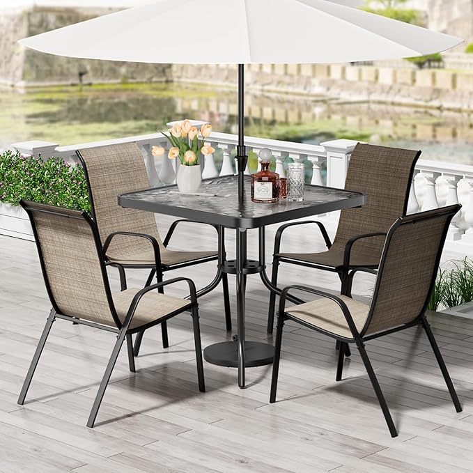 TLSUNNY Patio Dining Set 5 Pieces, All Weather Outdoor Furniture W/30"X 30" by TLSUNNY