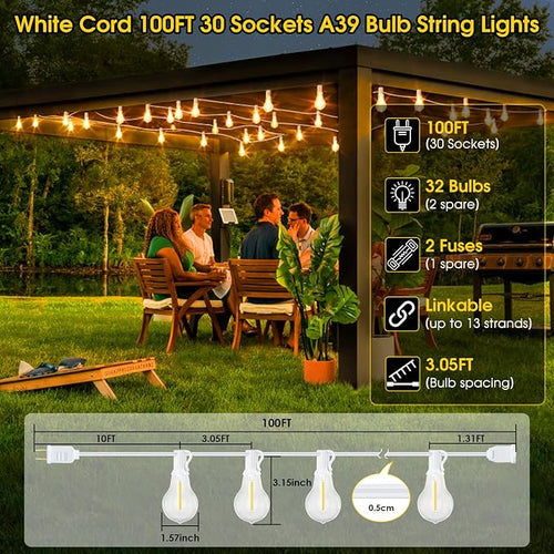 100FT Outdoor String Lights, LED Patio Lights - Image 2