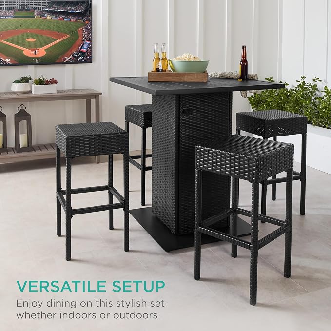 Best Choice Products 5-Piece Outdoor Wicker Bar Table Set - Image 6