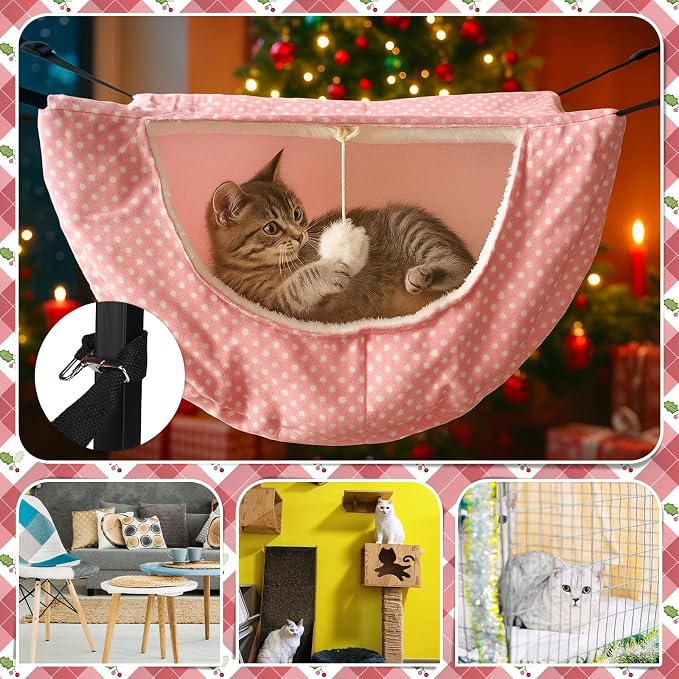 Unittype 4 Pieces Cat Cage Hammock Hanging Pet Bed Double Layer Soft Plush - Image 4