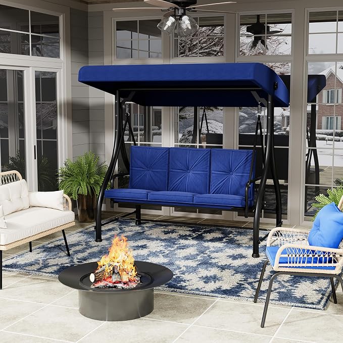 U-MAX Porch Swing Chair with Adjustable Backrest&Canopy, 3 Seat Patio Swing - Image 9