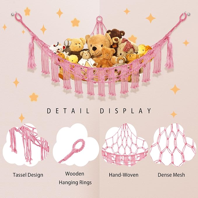 Stuffed Animal Hammock with LED Light, Large Stuffed Animals Storage Corner - Image 6