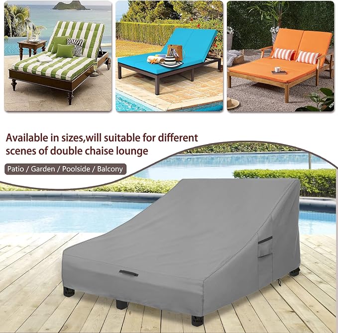 Okcool 100% Waterproof Patio Double Wide Chaise Lounge Chair Cover, 600D Tough - Image 3