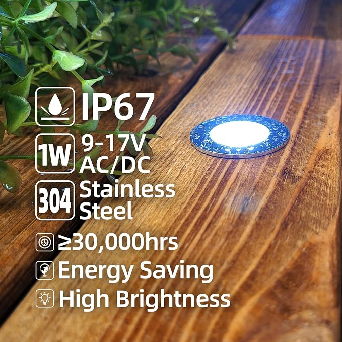 Low Voltage Deck Light 6-Pack, 1W 80 Lumens Landscape Lighting, φ35 mm Recessed - Image 3